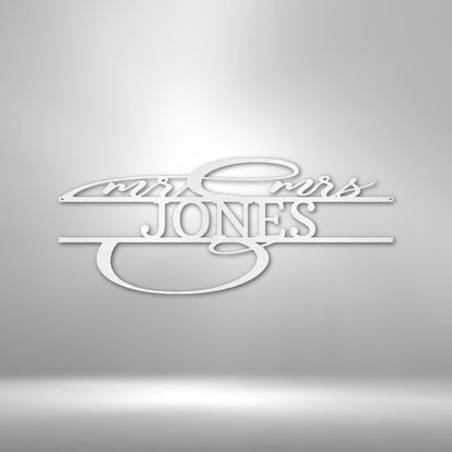 Stylized white text logo reading ’JONES’ with decorative script elements above and below.