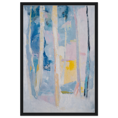 Abstract painting with blue, pink, and yellow streaks for Cyan Green Seclusions room decor