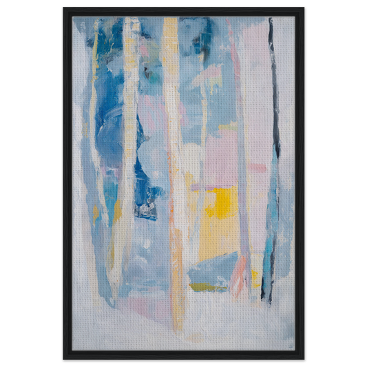 Abstract painting with blue, pink, and yellow streaks for Cyan Green Seclusions room decor