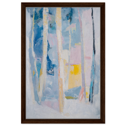 Abstract painting in soft blues, pinks, and yellows for Cyan Green Seclusions room decor