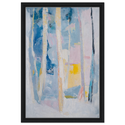 Abstract painting in soft blues, yellows, and pinks for Cyan Green Seclusions room decor