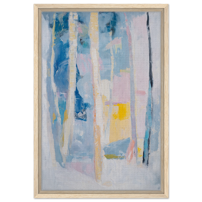 Abstract painting with vertical streaks in soft blues, pinks, and yellows, Cyan Green Seclusions