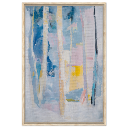 Abstract painting in Cyan Green Seclusions with vertical blue, pink, and yellow streaks