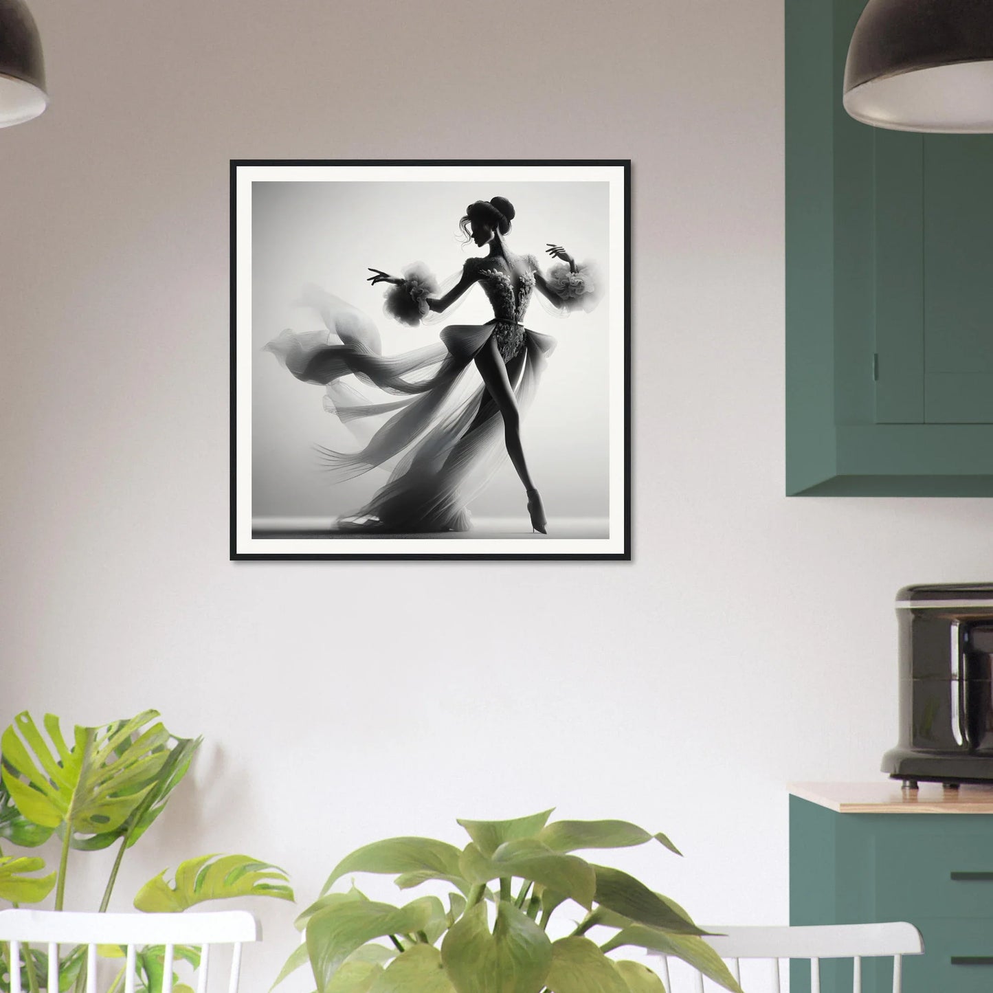 Black and white print of a graceful ballet dancer in motion on museum-quality paper