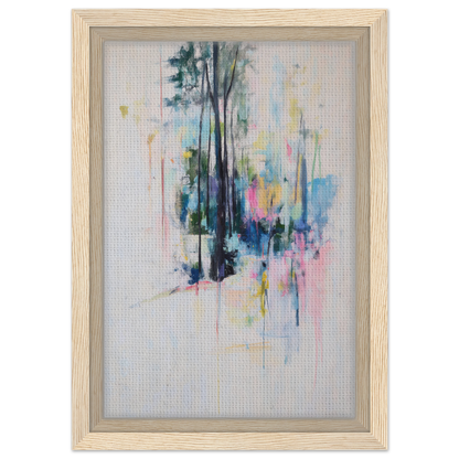 Abstract watercolor painting of trees in pastel colors in Dancing Quiet Spring framed canvas