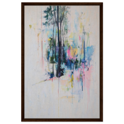 Abstract painting of trees in vibrant colors on light background, framed canvas print Dancing Quiet Spring