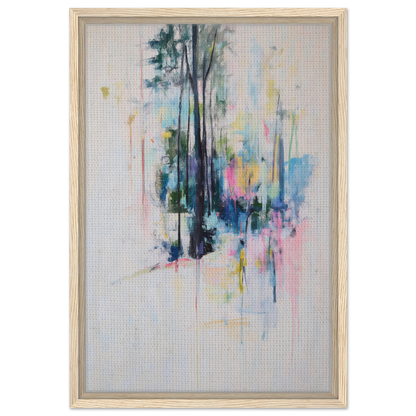 Abstract watercolor painting of tree-like forms in muted colors for Dancing Quiet Spring framed canvas