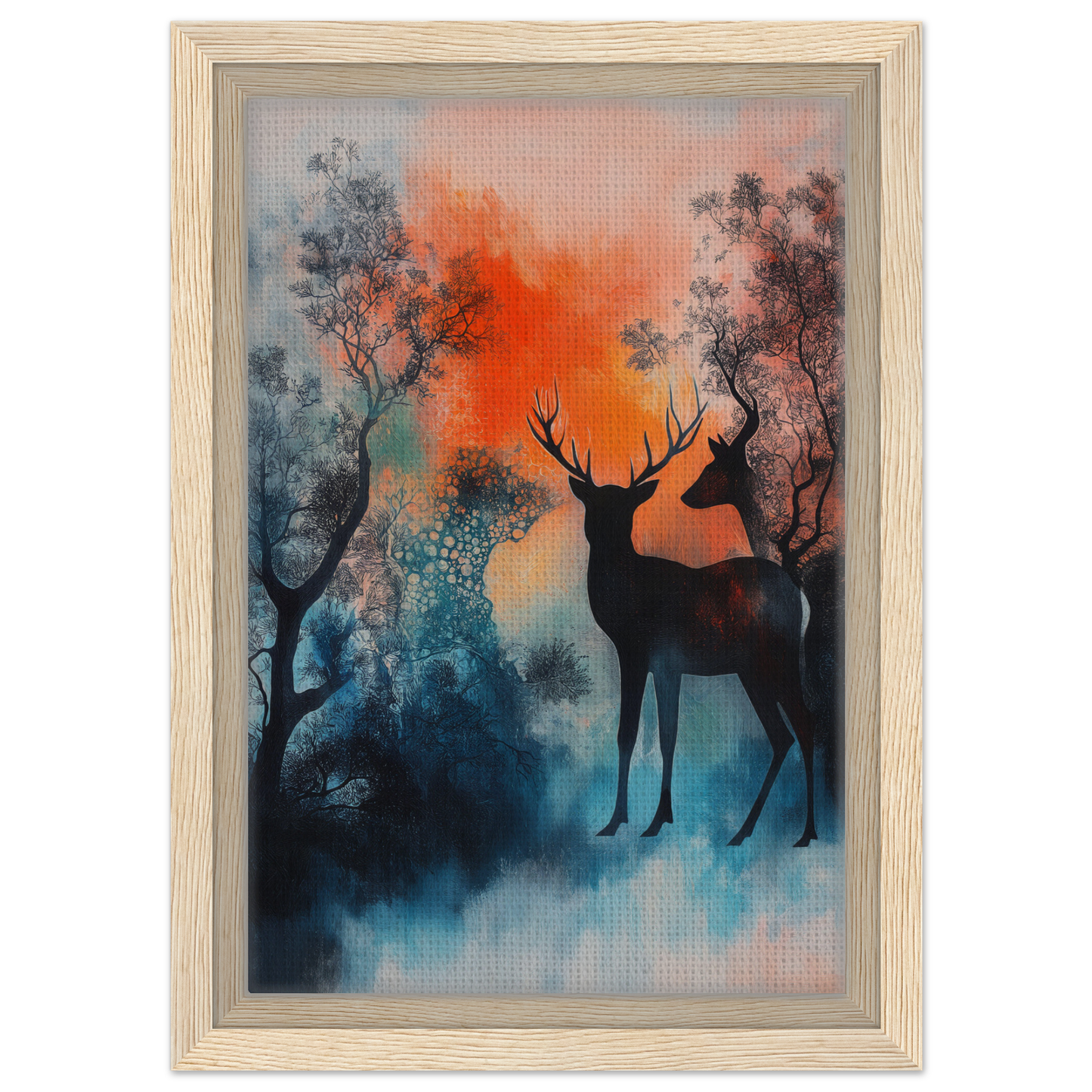 Silhouette of a deer at sunset among misty trees for Deer Luminance Waltz