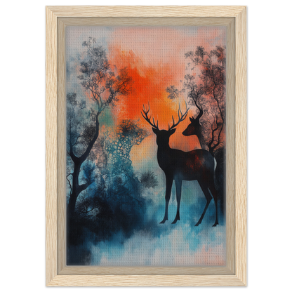 Silhouette of a deer at sunset among misty trees for Deer Luminance Waltz