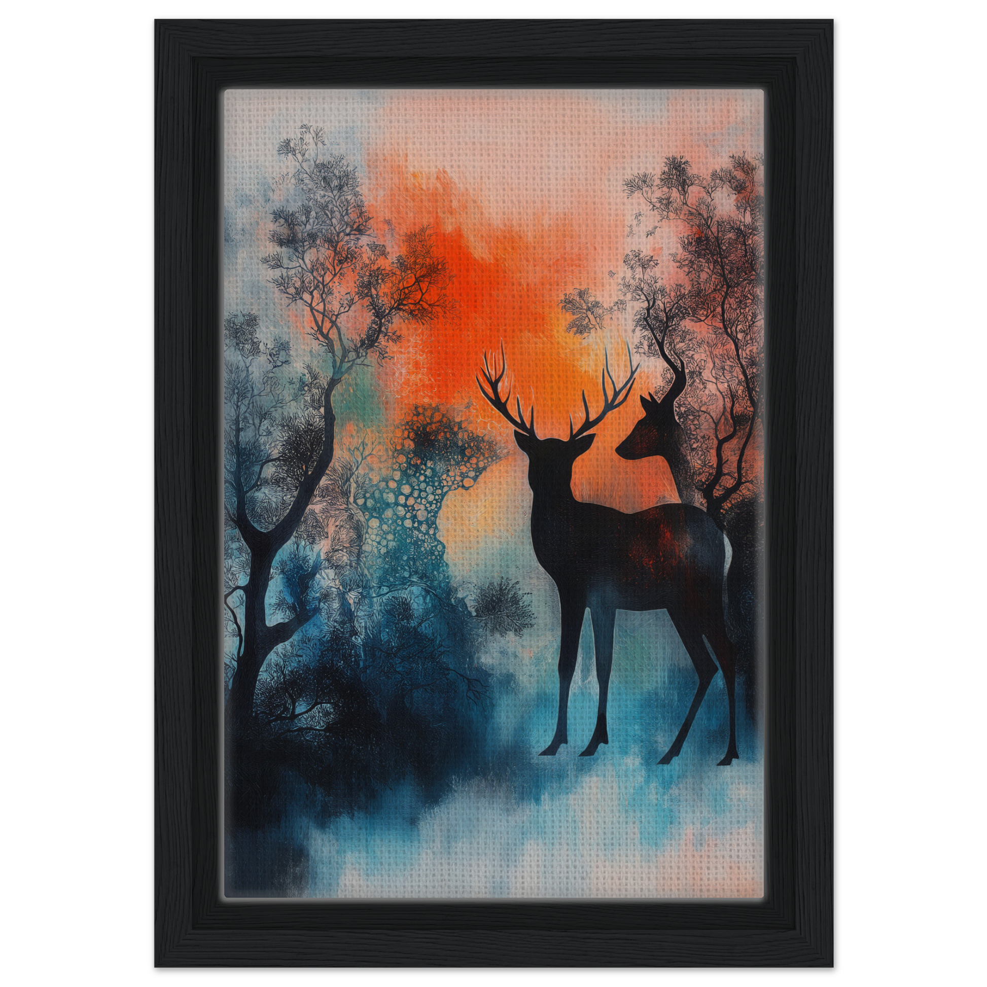 Silhouette of a deer in a colorful misty forest for Deer Luminance Waltz product