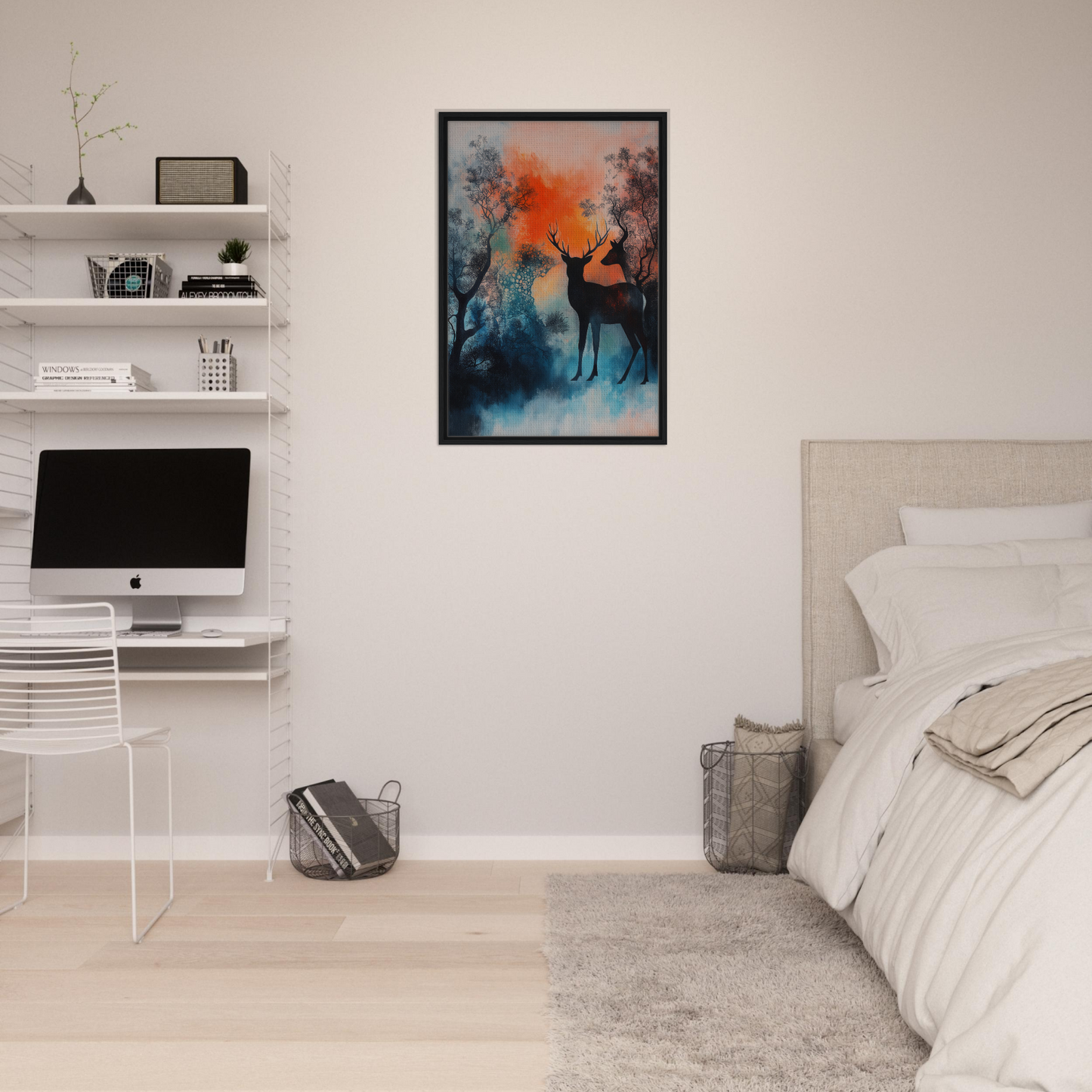 Colorful framed artwork of a deer silhouette in the Deer Luminance Waltz design