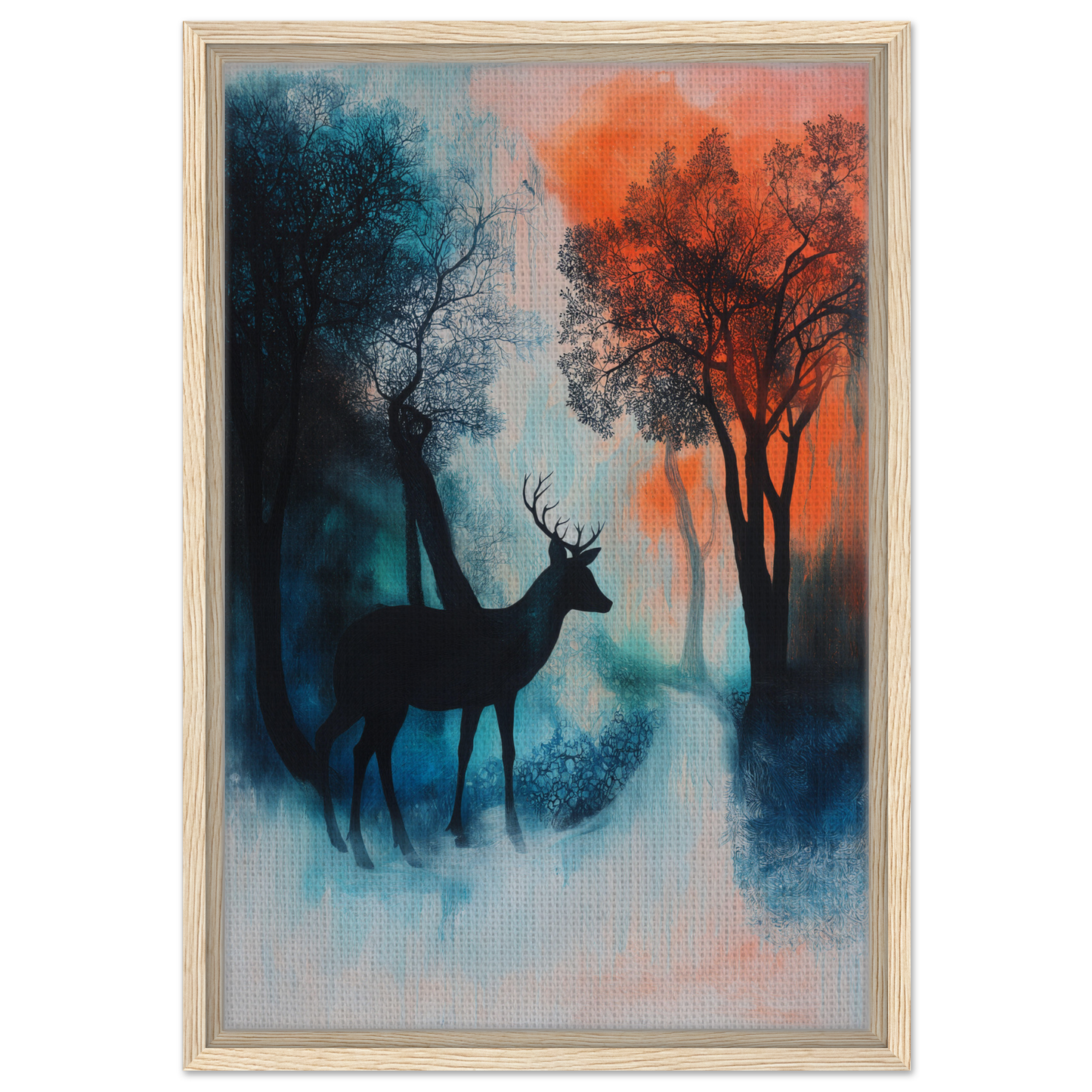 Silhouette of a deer in a misty forest for Deer’s Twilight Euphoria canvas print