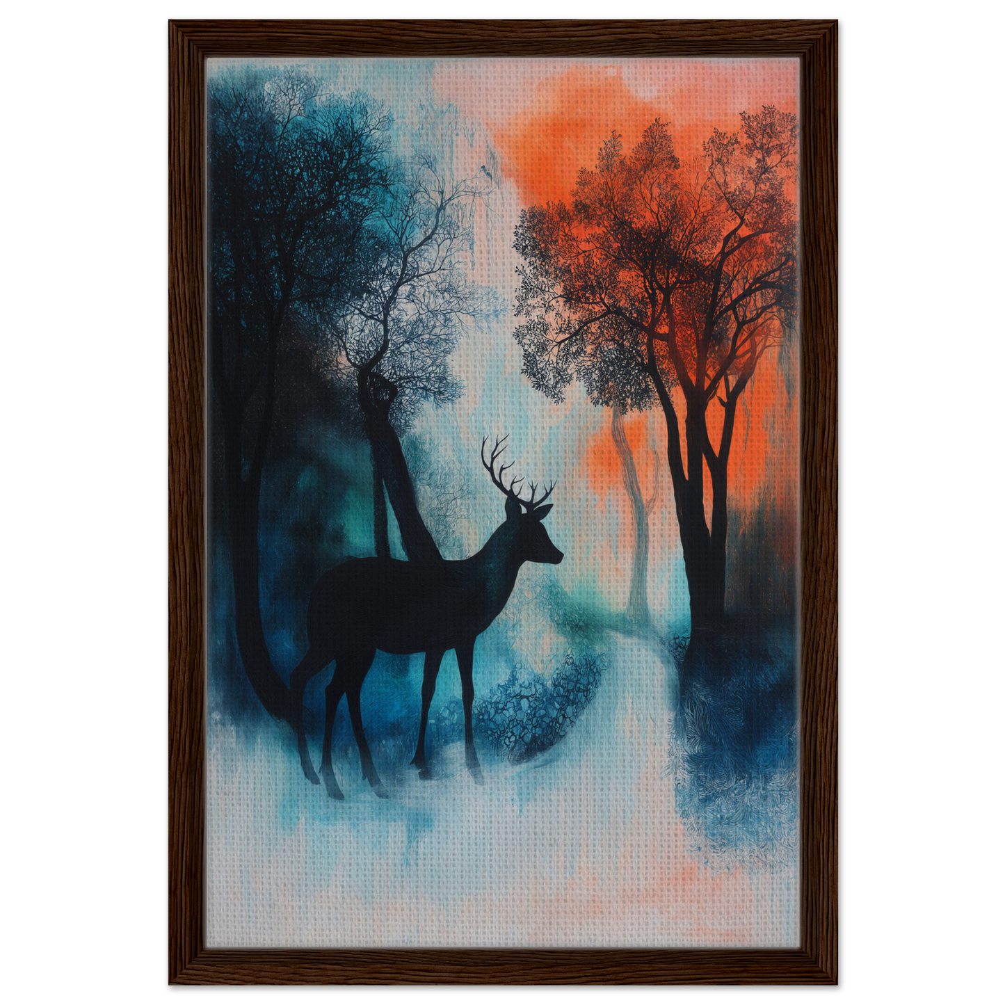 Silhouette of a deer in a misty forest, representing Deer’s Twilight Euphoria room decor