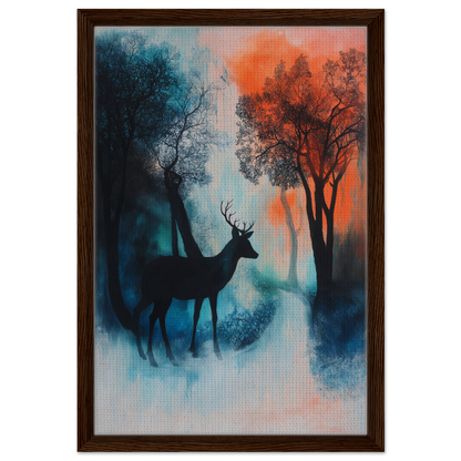 Silhouette of a deer in a misty forest, representing Deer’s Twilight Euphoria room decor