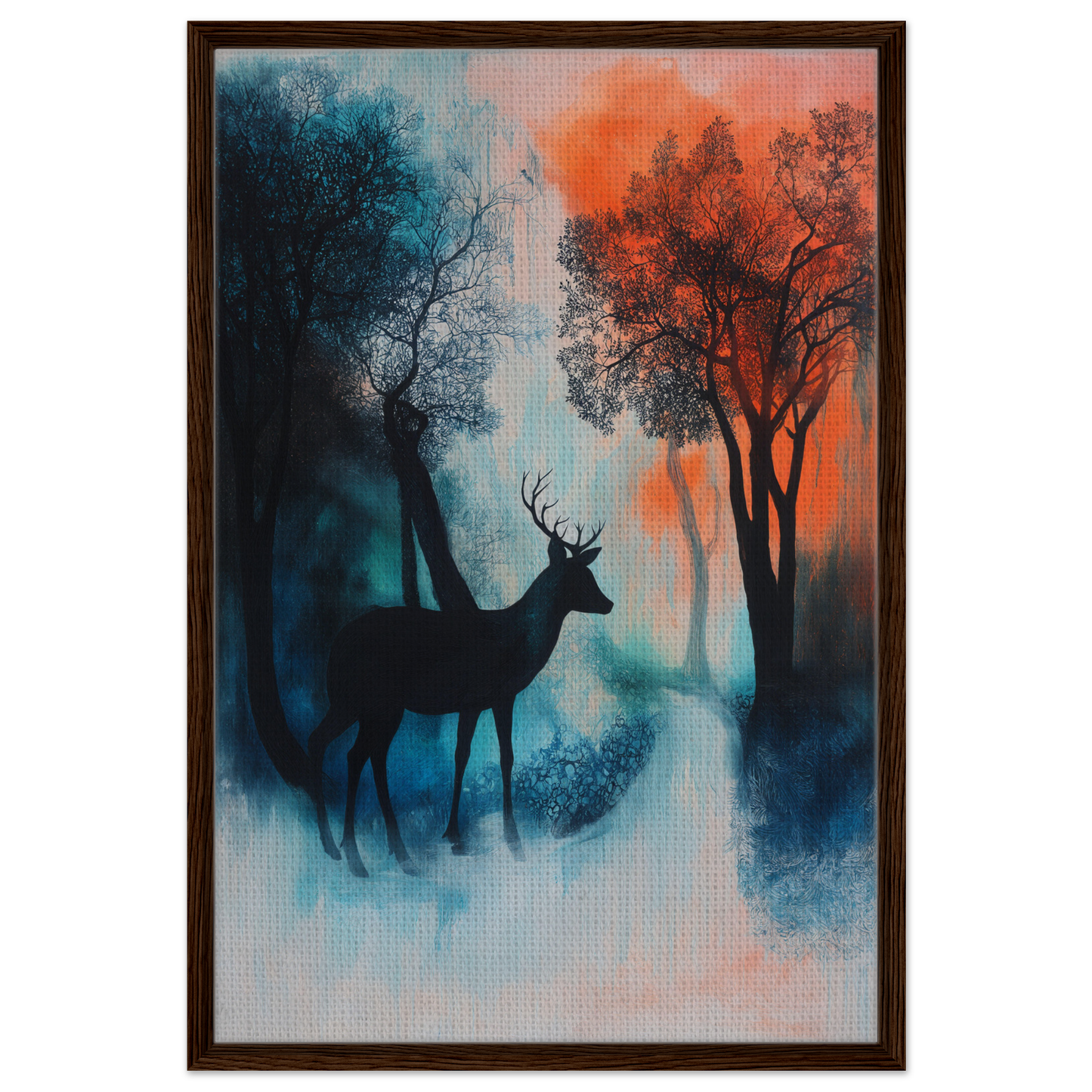 Silhouette of a deer in misty forest, perfect for Deer’s Twilight Euphoria room decor