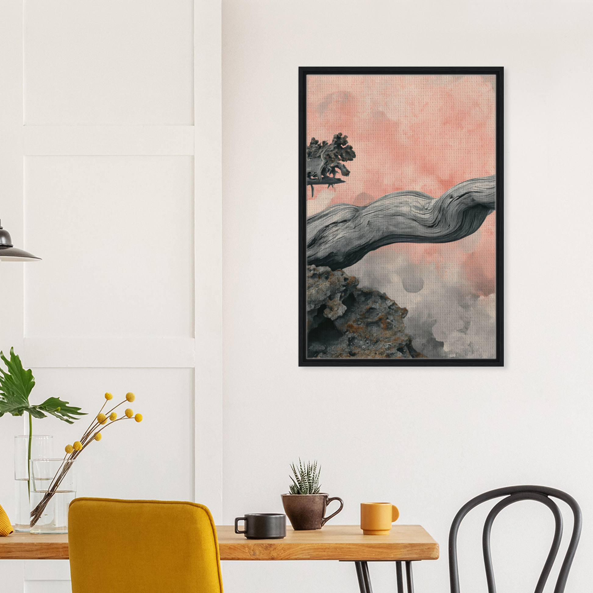 Framed artwork of Delicate Drift Reverie featuring a surreal landscape and pink sky