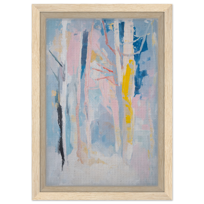 Abstract painting with vertical brushstrokes in pastel tones for Delirious Canopy Solitude