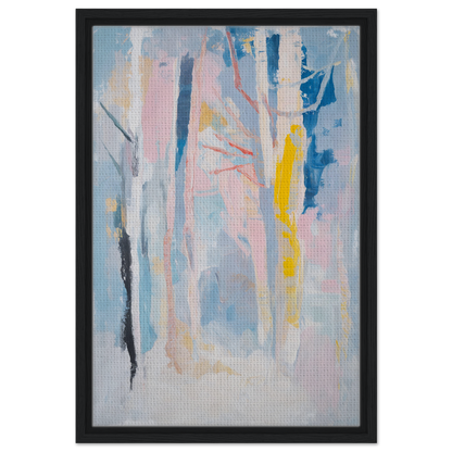 Abstract painting in pastel colors with vertical brushstrokes, framed canvas print Delirious Canopy Solitude