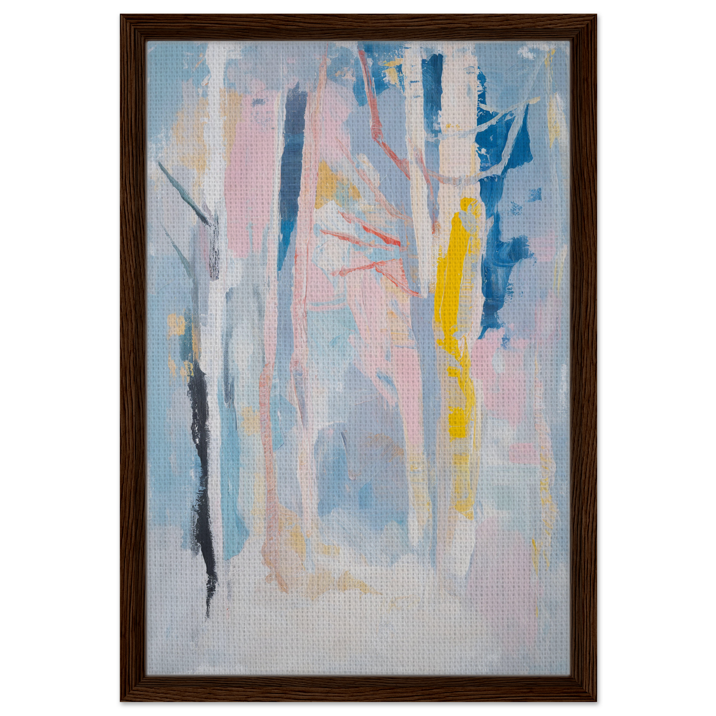 Abstract painting in pastel colors framed in wood for Delirious Canopy Solitude room decor