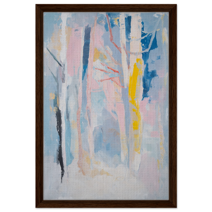 Abstract painting in pastel colors framed in wood for Delirious Canopy Solitude room decor