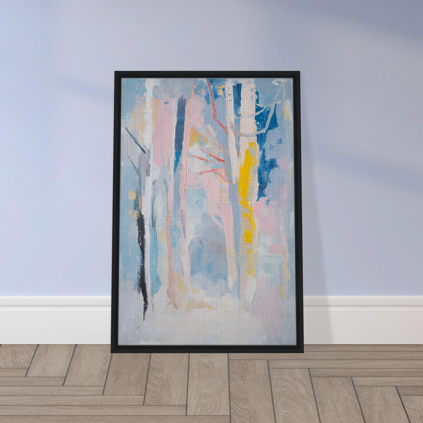 Framed canvas print of Delirious Canopy Solitude with pastel vertical streaks