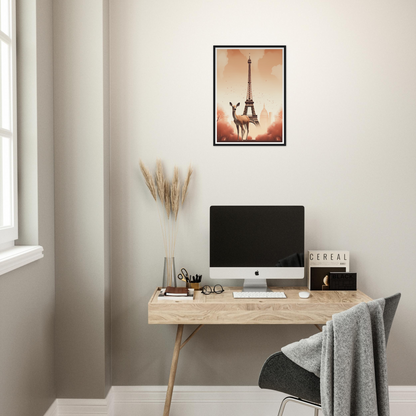 A desk with a computer and a chair