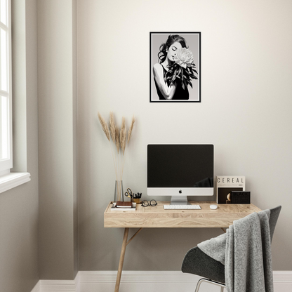 A desk with a computer and a chair