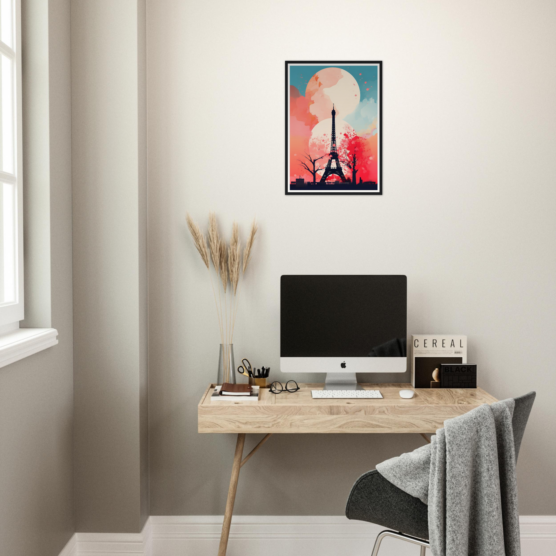 A desk with a computer and a chair