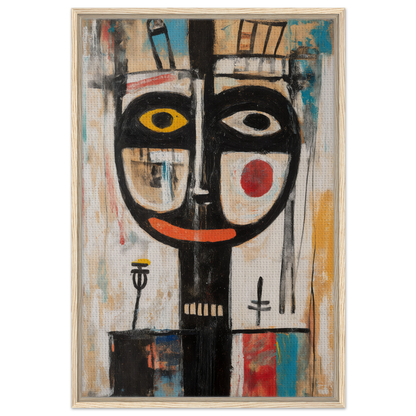 Abstract painting of a stylized face with geometric elements for Din of Chromatic Souls room decor