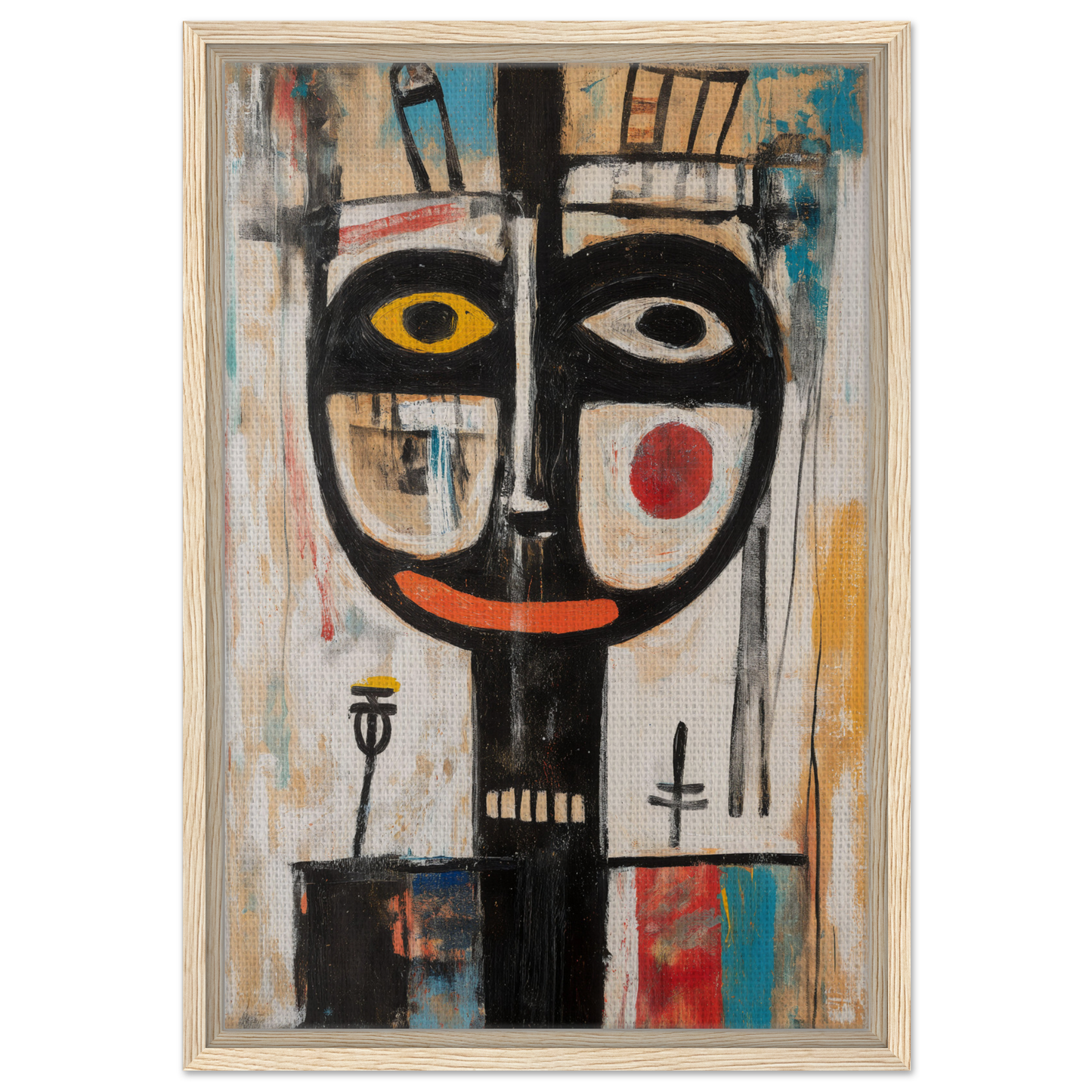 Abstract painting of a stylized face for visual delight in Din of Chromatic Souls room decor