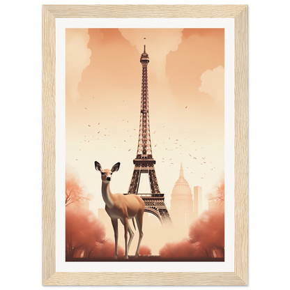 A dog standing in front of the eiff tower