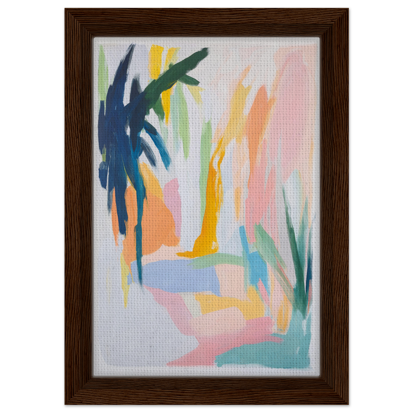 Abstract painting in bold hues, exclusive framed canvas named Dream Dances Midnight