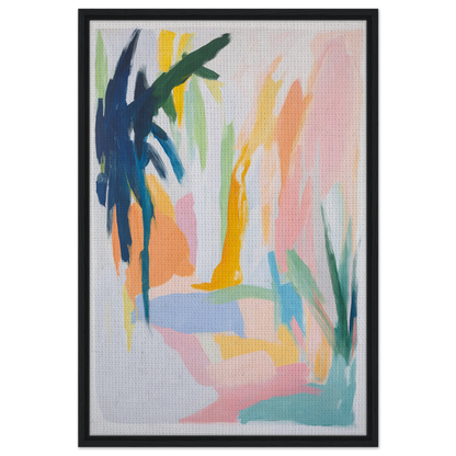 Abstract painting with colorful brushstrokes in pastel hues for Dream Dances Midnight framed canvas