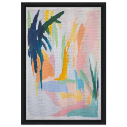 Abstract painting with vibrant brushstrokes resembling tropical foliage, Dream Dances Midnight framed canvas print