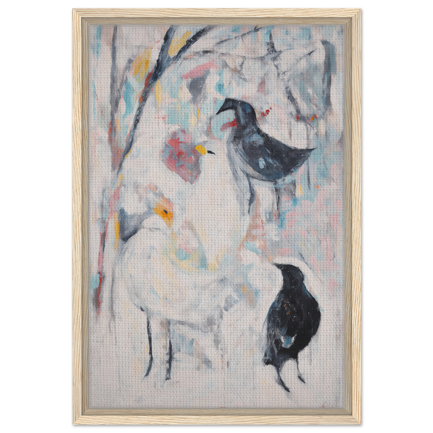 Abstract painting of birds in muted colors, part of Dreamflight Abstractions collection