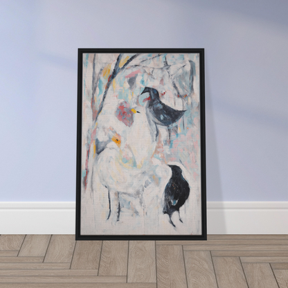 Framed painting of birds and abstract floral elements for Dreamflight Abstractions room decor