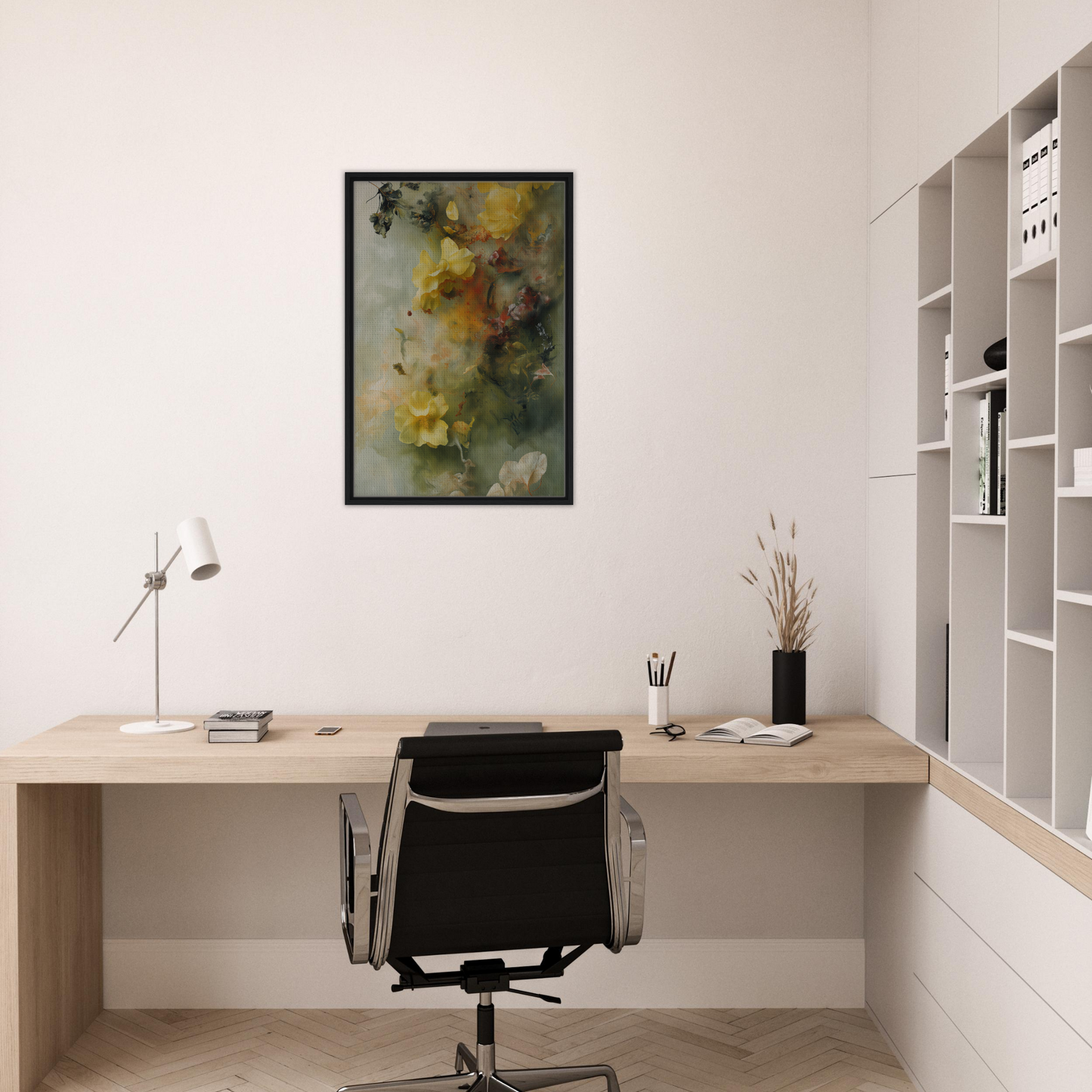 Minimalist home office featuring Dreaming Nature Kinesis as stylish room decor