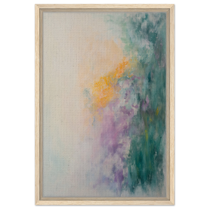Abstract painting in soft green, purple, and yellow hues for Dreamscape Tranquility room decor