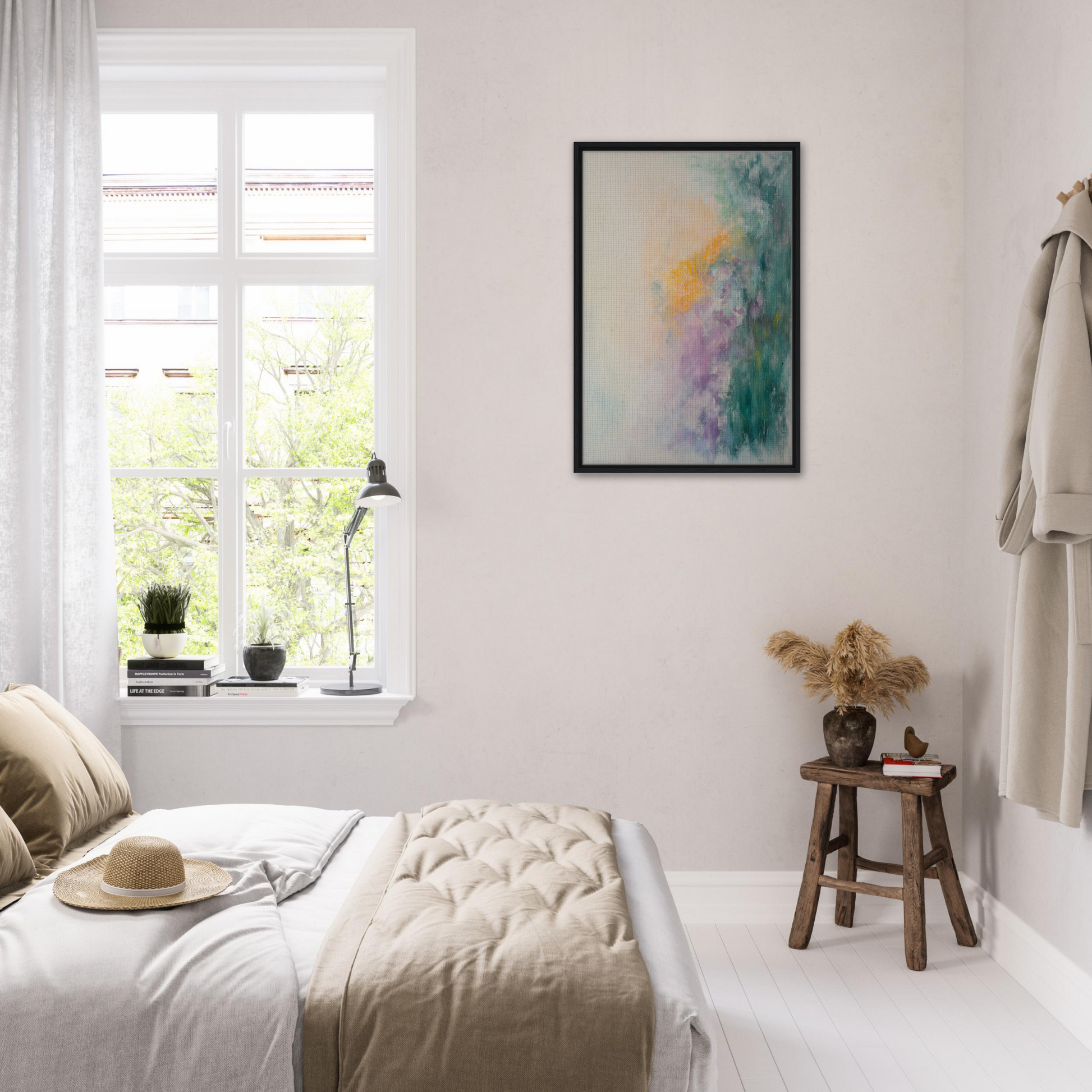 Bright, airy bedroom with minimalist decor from Dreamscape Tranquility for room decor