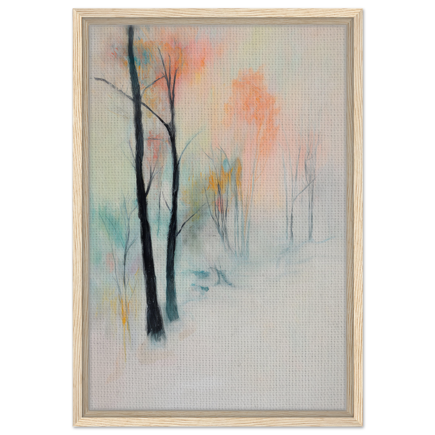 Abstract painting of trees in misty pastel colors for Dreamwave Forest Gossamer