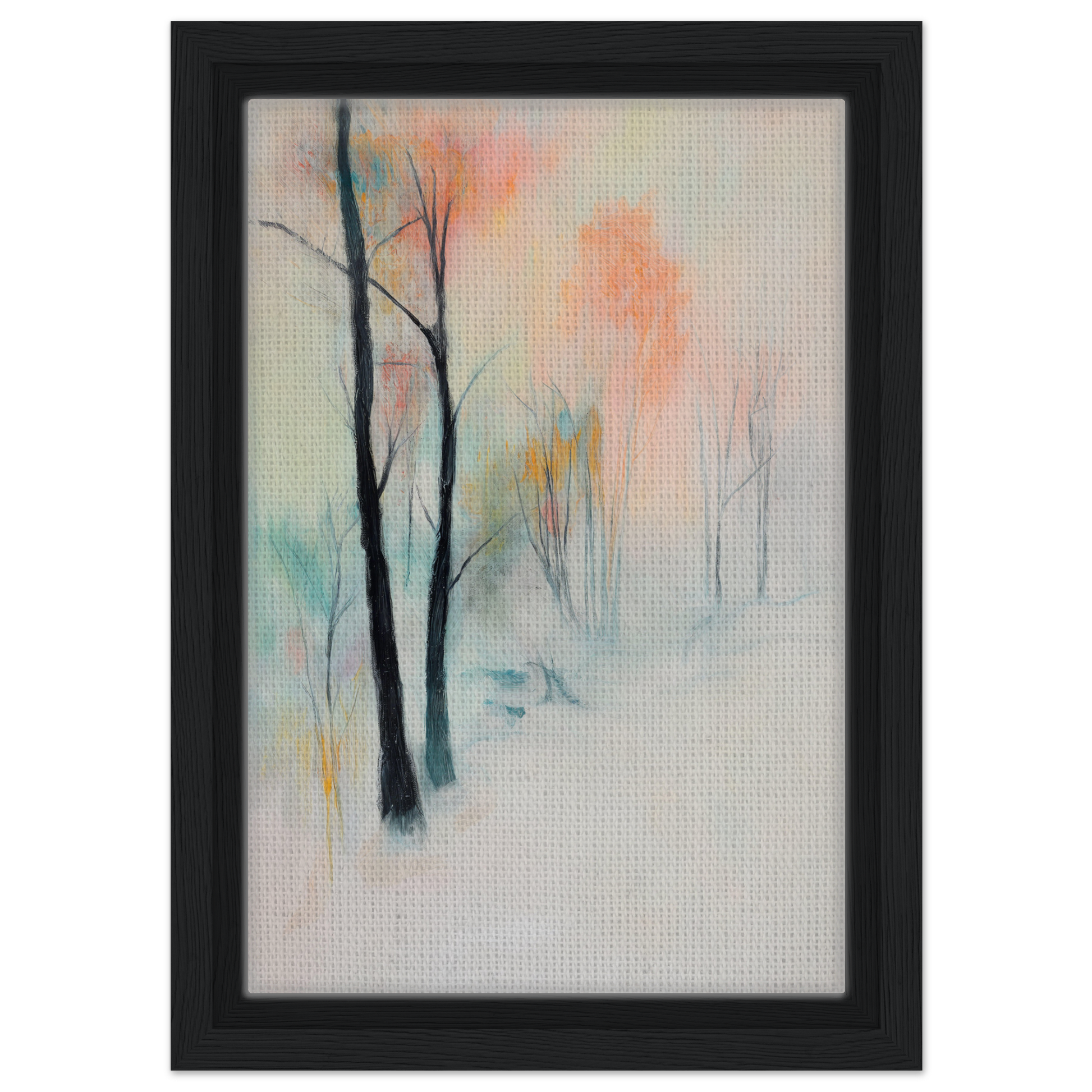 Abstract painting of trees in soft pastel colors for Dreamwave Forest Gossamer room decor