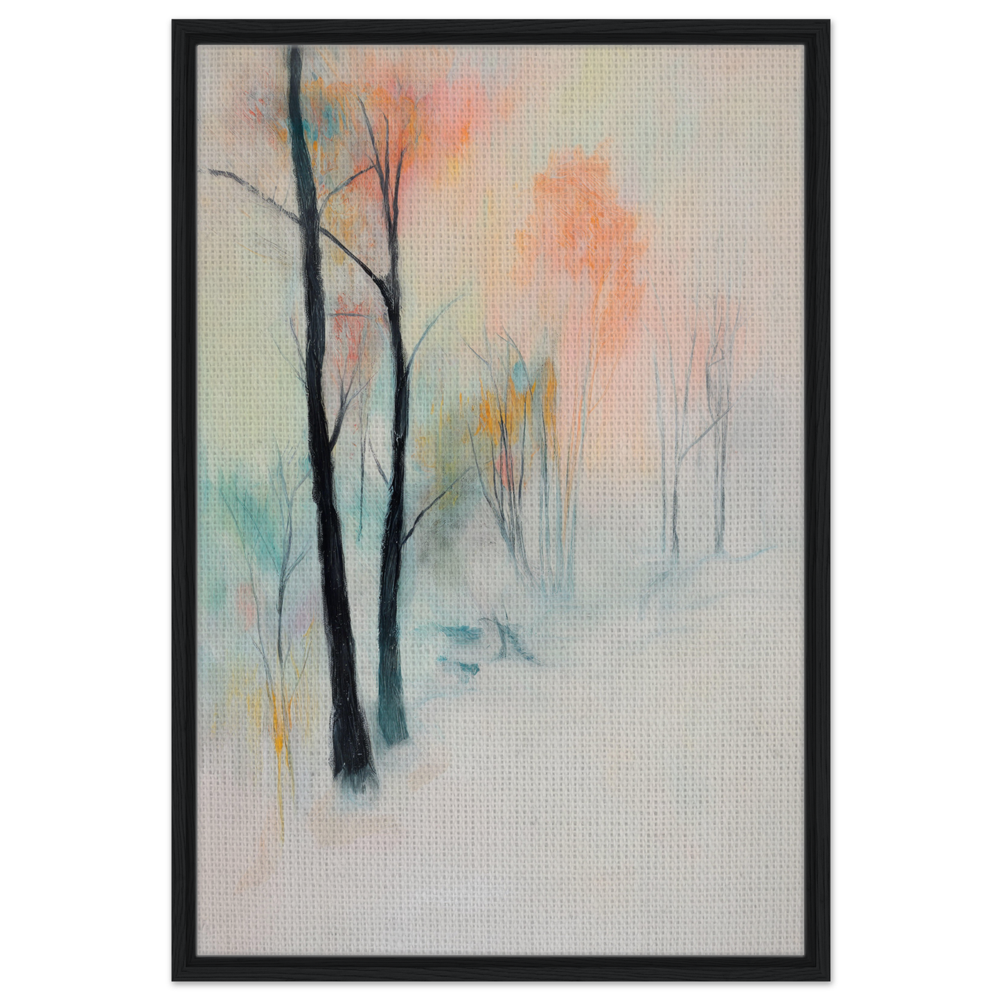 Abstract painting of trees in soft pastel colors for Dreamwave Forest Gossamer