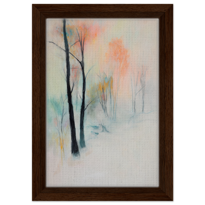 Abstract painting of trees in pastel colors, framed in dark wood, Dreamwave Forest Gossamer