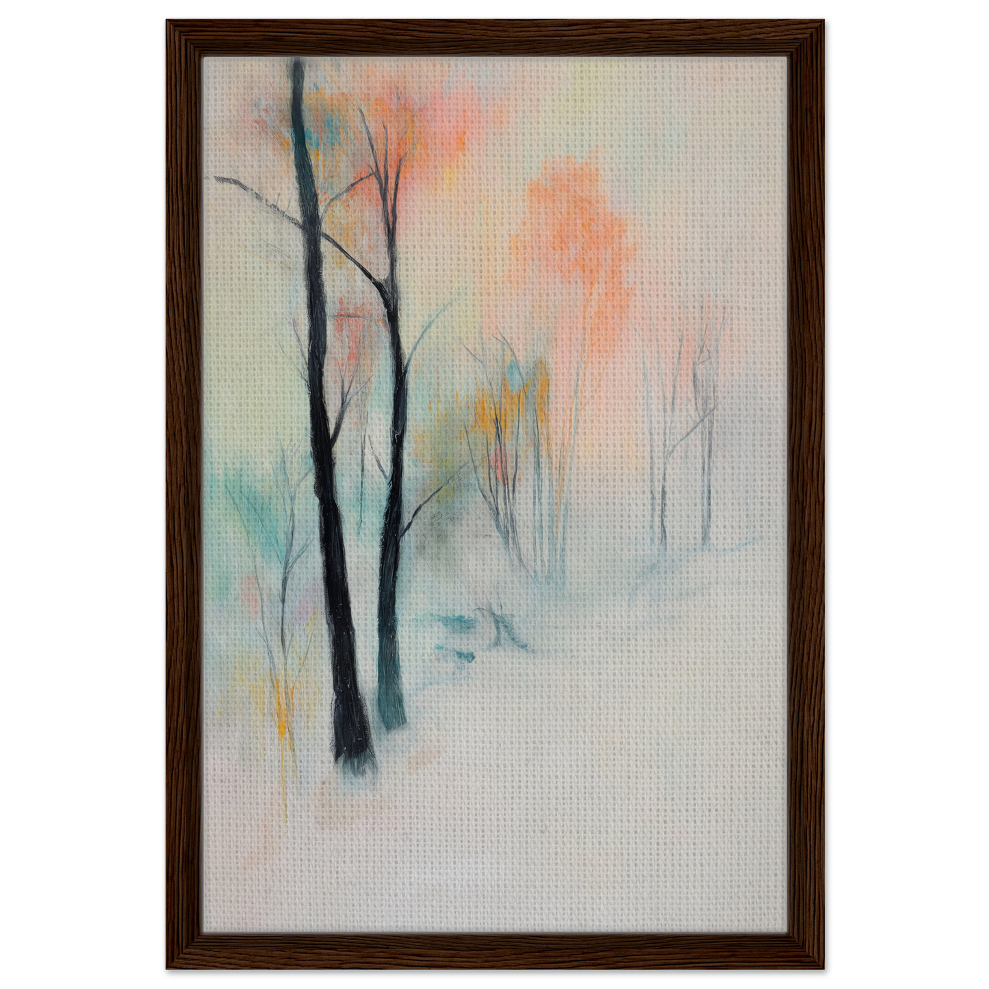 Abstract painting of bare trees in misty pastel colors for Dreamwave Forest Gossamer