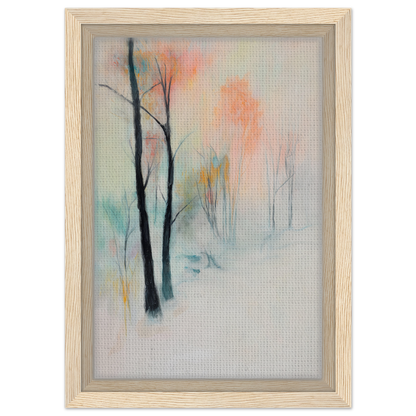 Abstract painting of bare trees in muted pastels for Dreamwave Forest Gossamer framed canvas print