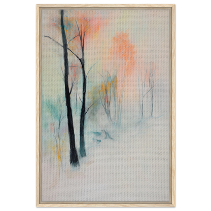 Abstract painting of trees in muted pastels for Dreamwave Forest Gossamer framed canvas print