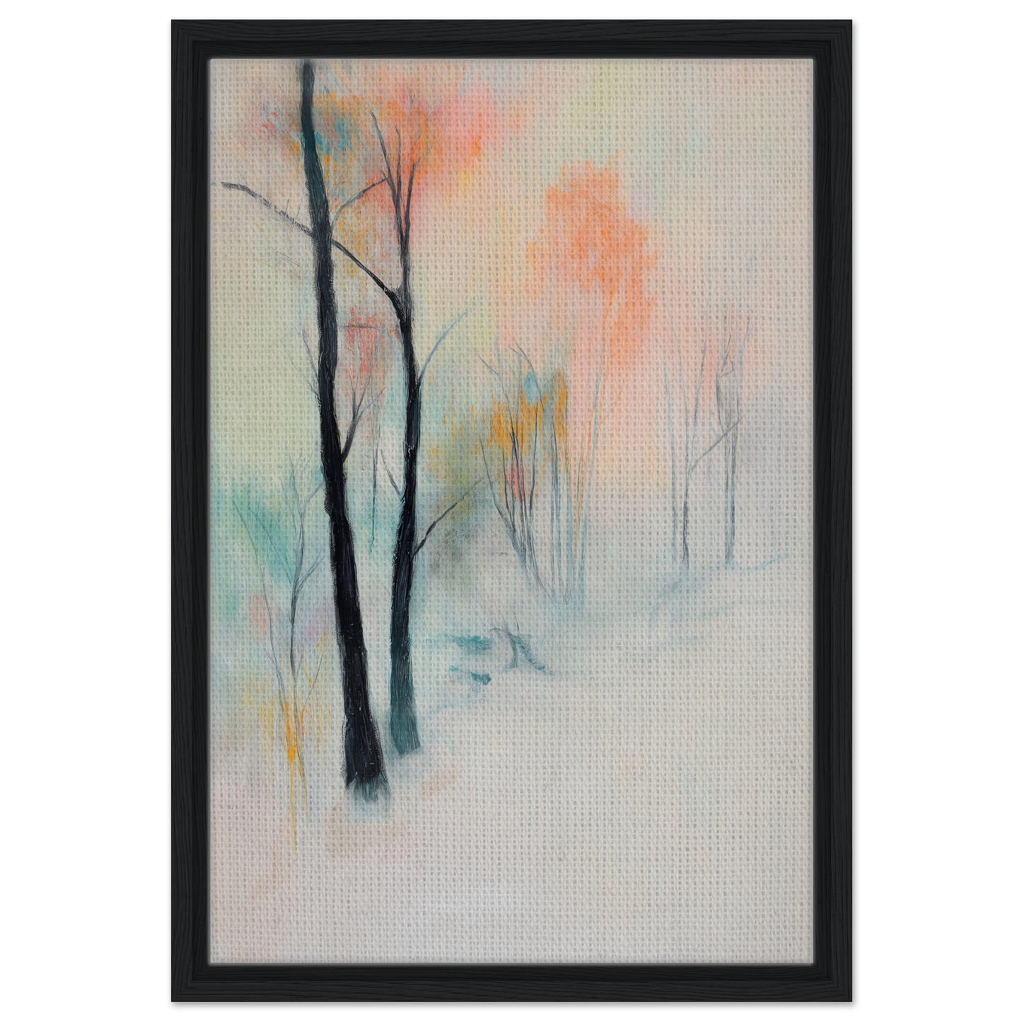 Abstract painting of bare trees in pastel colors for Dreamwave Forest Gossamer room decor