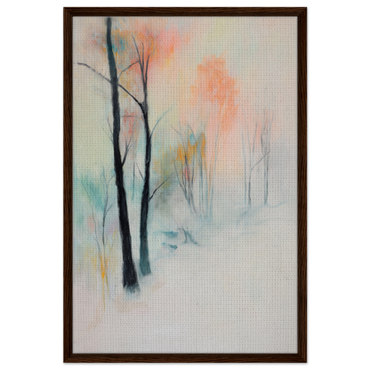 Abstract painting of trees in soft pastel colors for Dreamwave Forest Gossamer framed canvas print