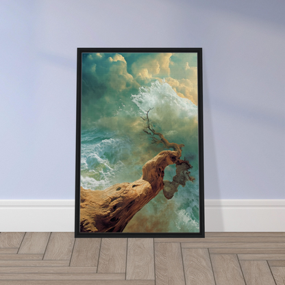 Framed surrealist painting of a tree in ocean waves for Driftwood Anarchy Whorl