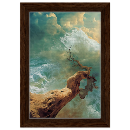 Gnarled tree trunk emerging from ocean waves for Driftwood Anarchy Whorl room decor